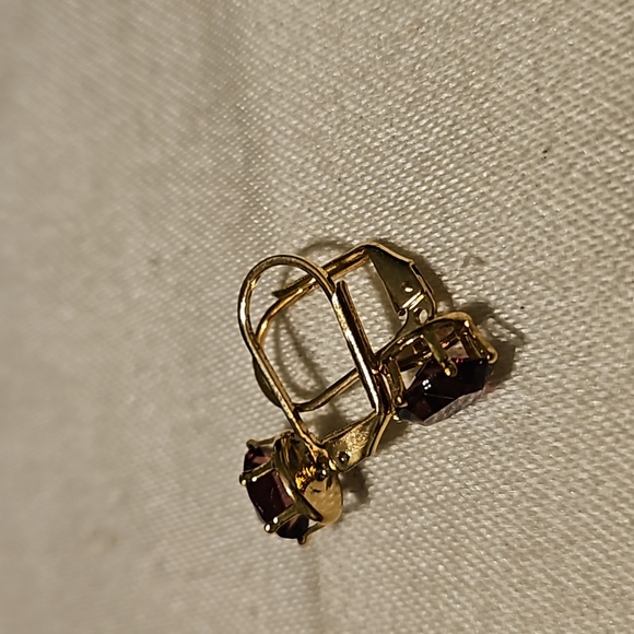 Gold-tone Lavender Rhinestone Dangle Earrings - Picture 3 of 7